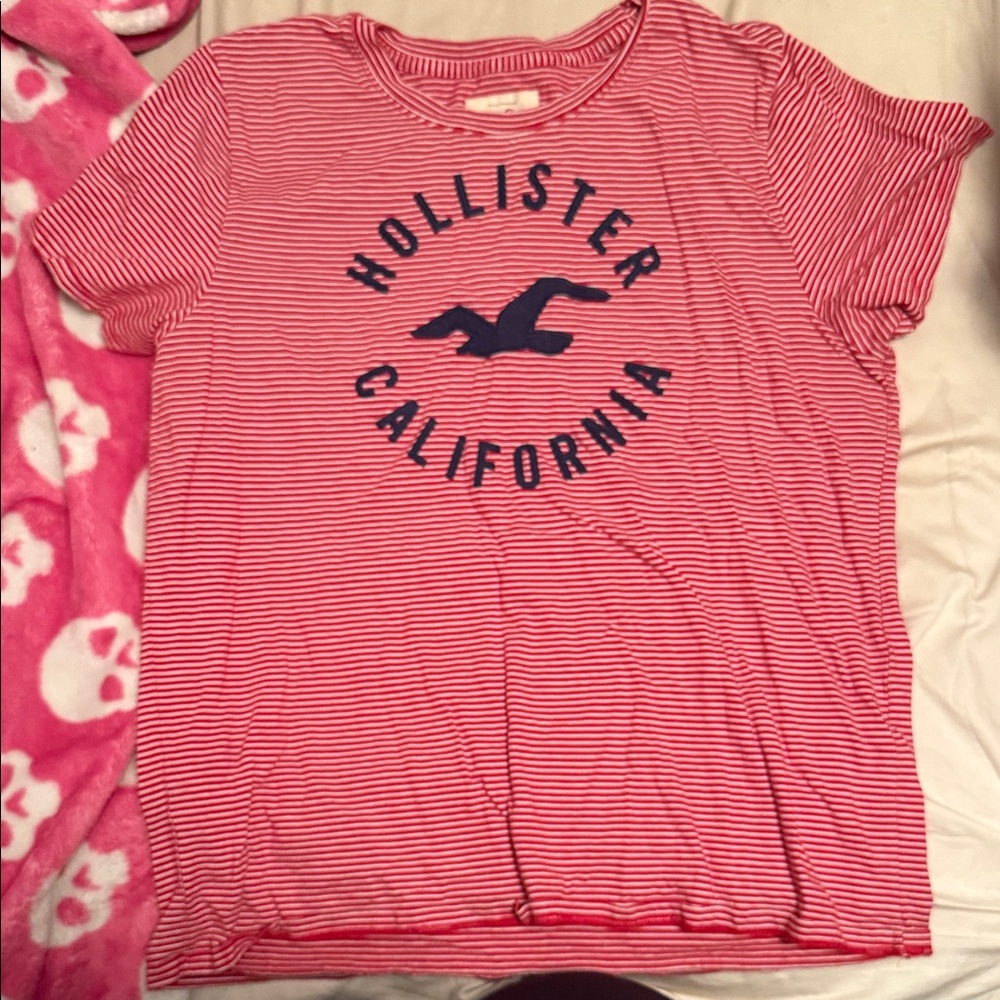 Hollister Red and White Striped Tee
